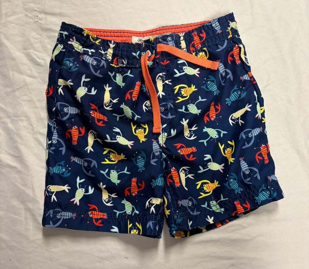 Tommy Bahama Toddler Boy Navy Blue Lobster And Fish Print Swim Trunks Size 3T